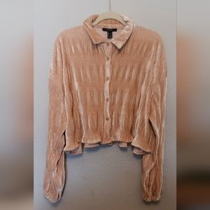 Rue 21 Soft velvet material ruffled cropped, long sleeve, cardigan, size:L